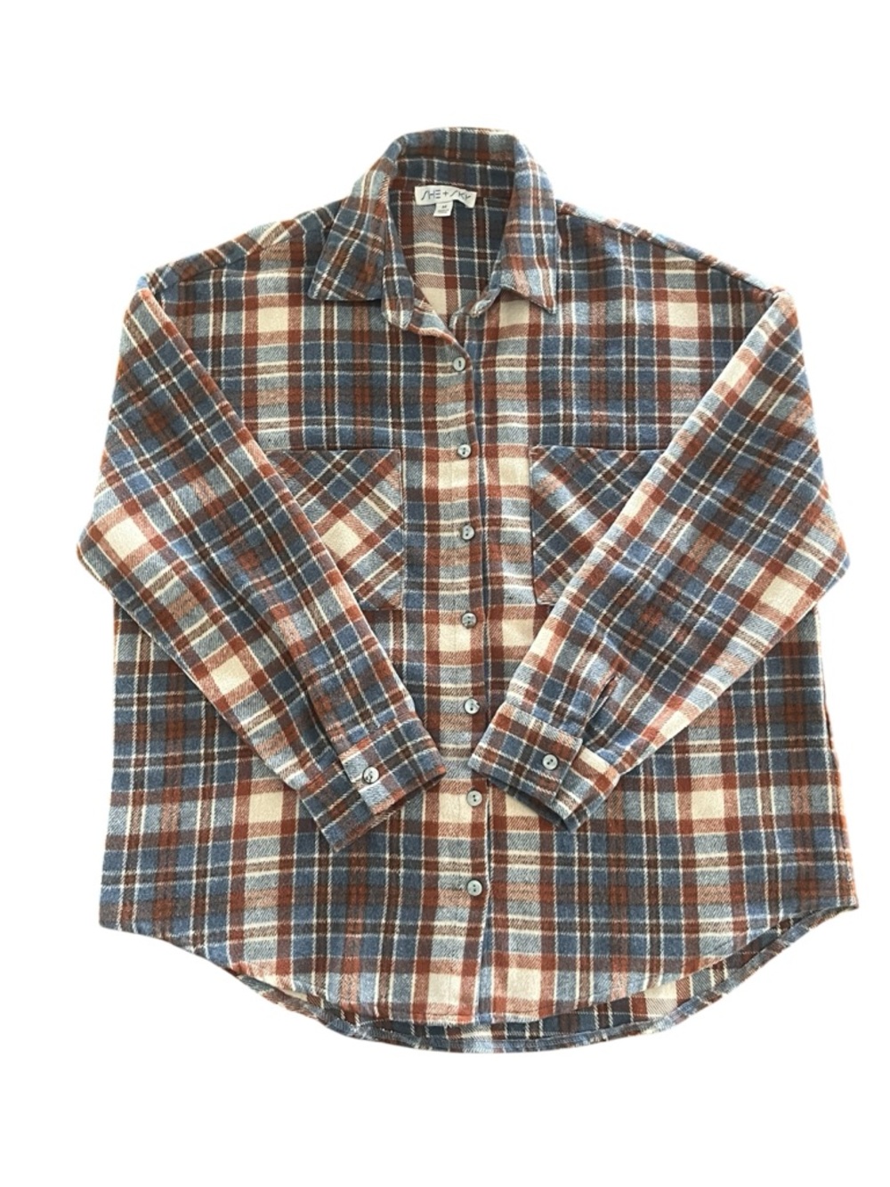 She + Sky Blue and Rust Plaid Button-Up Shirt
